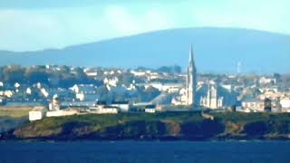 COBH CATHEDRAL FROM 11KM OUT TO SEA &amp; ROCHES POINT LIGHTHOUSE, BRITTANY FERRIES CORK DEPARTURE