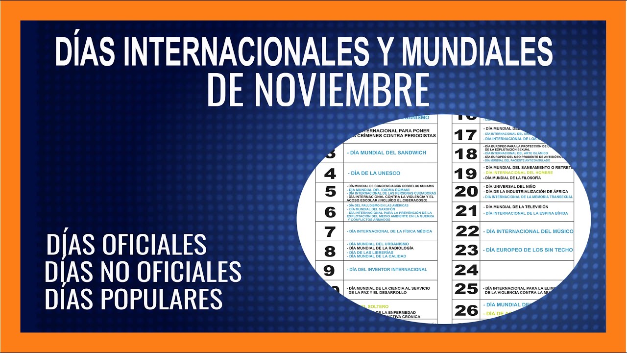 Calendario de Días Internacionales y Mundiales de NOVIEMBRE YouTube