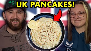 Americans Try UK Pancakes for the First Time!! *NO SYRUP!?*