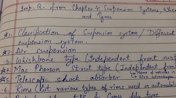 Important questions from Chapter 4 - Suspension systems, Wheels and Tyres (3rd year - 5th Sem) AEN