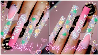 PASTEL VIBES VDAY NAILS/ REAL TIME ACRYLIC APPLICATION/ 3D ENCAPSULATION/ ACRYLIC NAIL TUTORIAL