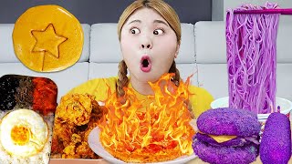 DALGONA  mì cay Món ăn Hàn Quốc công thức thực phẩm màu tím thịt gà  MUKBANG HIU