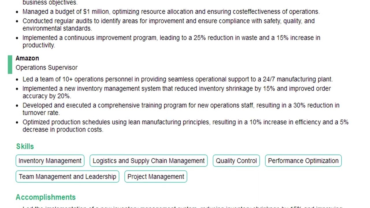 How to Create a Operations Supervisor Resume in 2 Mins | ResumeGemini