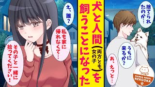 【漫画】迷子の犬を拾って飼い始めたら、飼い主の美女も一緒に飼うことになった。ペットの世話は慣れているが美女と同棲したことはないので対応に困る。