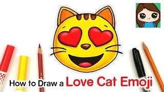 How to Draw the Smiling Cat Heart Eyes Love Emoji Easy