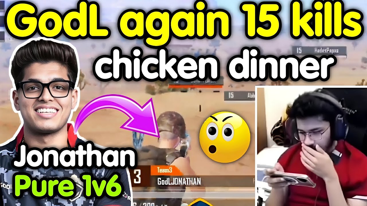 Godlike again 15 kills chicken dinner 🥵 Jonathan pure 1v6 clutch 🇮🇳 ...