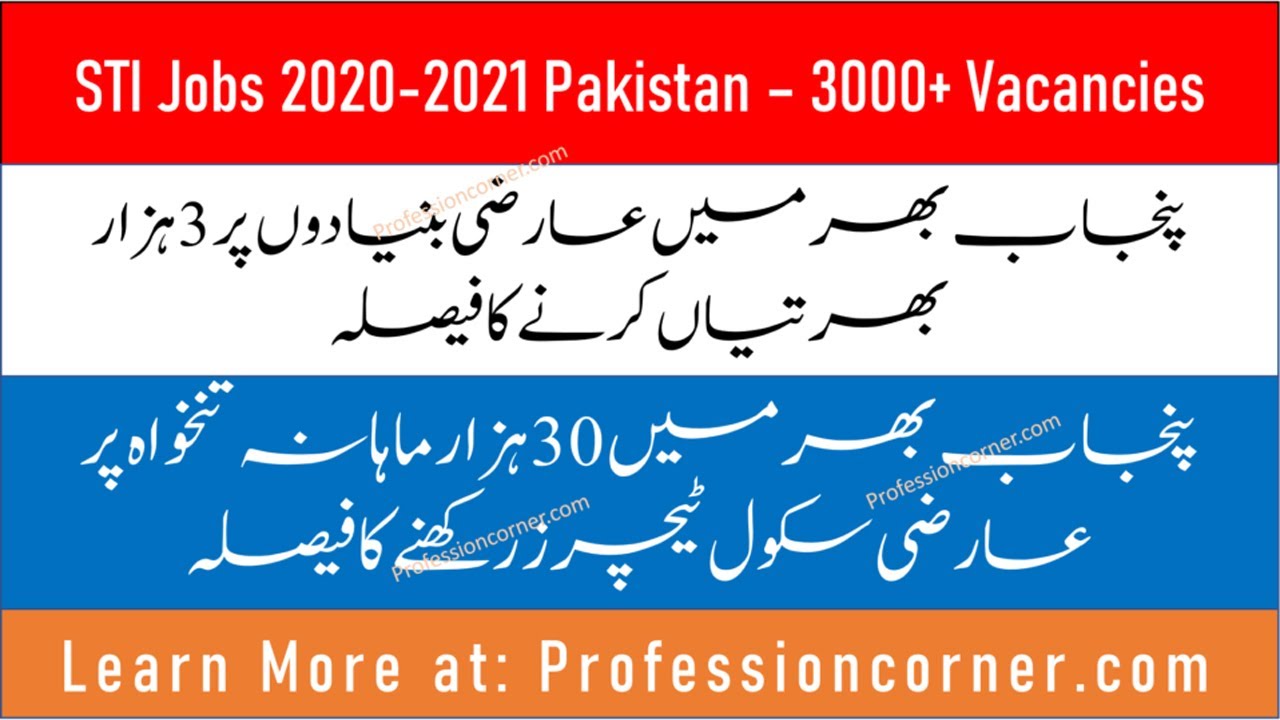 STI Jobs 2020 - 2021 | 30000 Salary School Teacher Internees | For All Punjab Govt Schools