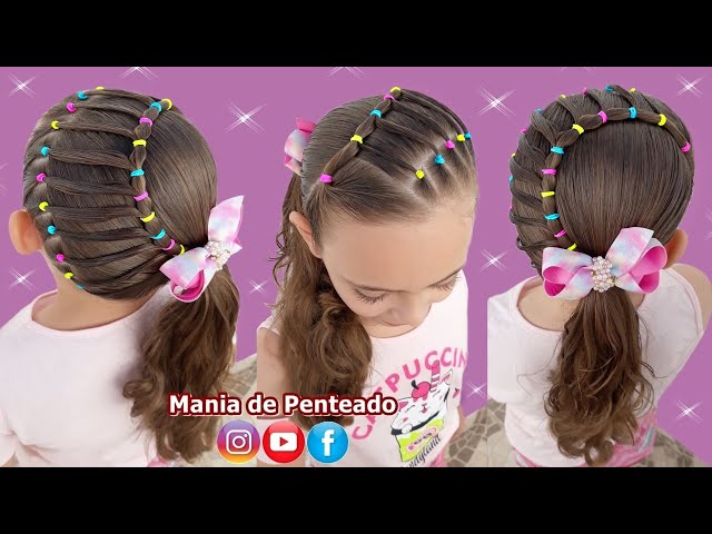 Mania de Penteado - Penteado Infantil para Reveillon e Ano Novo com  Ligas.🌹💥 New Year Hairstyle with Elastics for Girls.🌹💥 Link para o  vídeo com passo à passo:👇🏼👇🏼 Link to video with