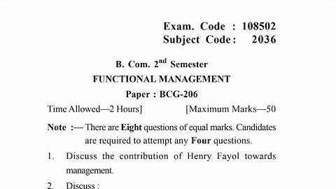 Gndu b.com sem 2 functional management questions paper 2020