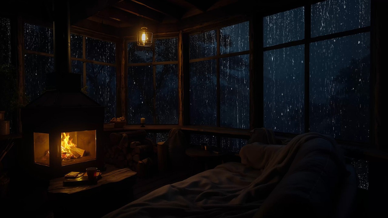 Rain and Fireplace Ambience in a Quiet Cabin Deep in the Forest for ...