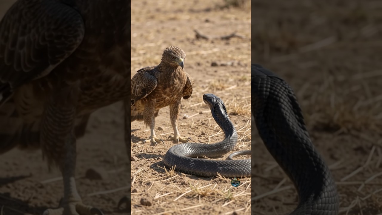 A águia-cobra-castanha que enfrenta a mamba-negra 🦅🐍