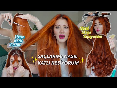 SAÇLARIMI NASIL KESİYORUM | NASIL MAŞA YAPIYORUM | Uzun katlı saç kesimi