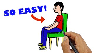 how to draw a person sitting on a chair step by step easy version easy drawings