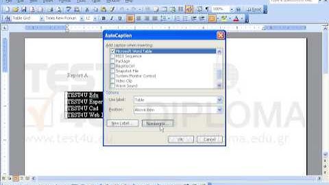 Insert the caption Table i - Report above the table.  Turn on required options to automatically...