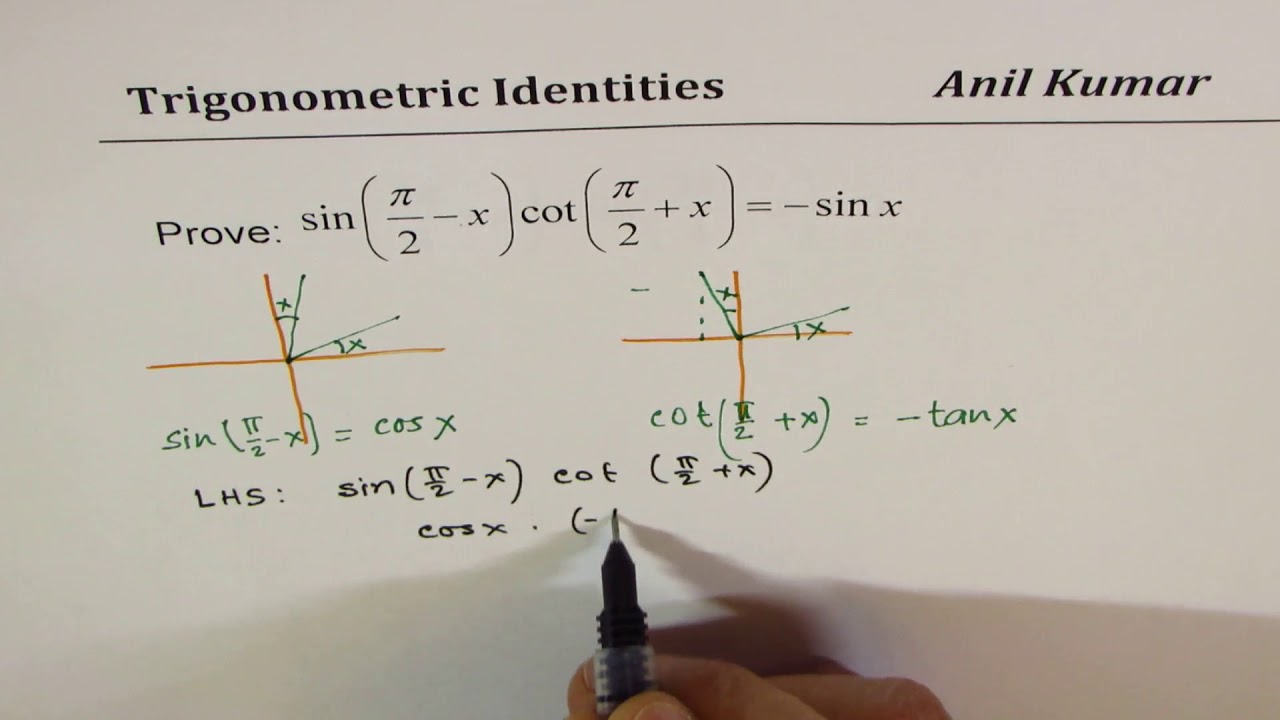 Sin Pi 2 X Cot Pi 2 X Sinx Trigonometric Identities With Related Acute Angle Youtube