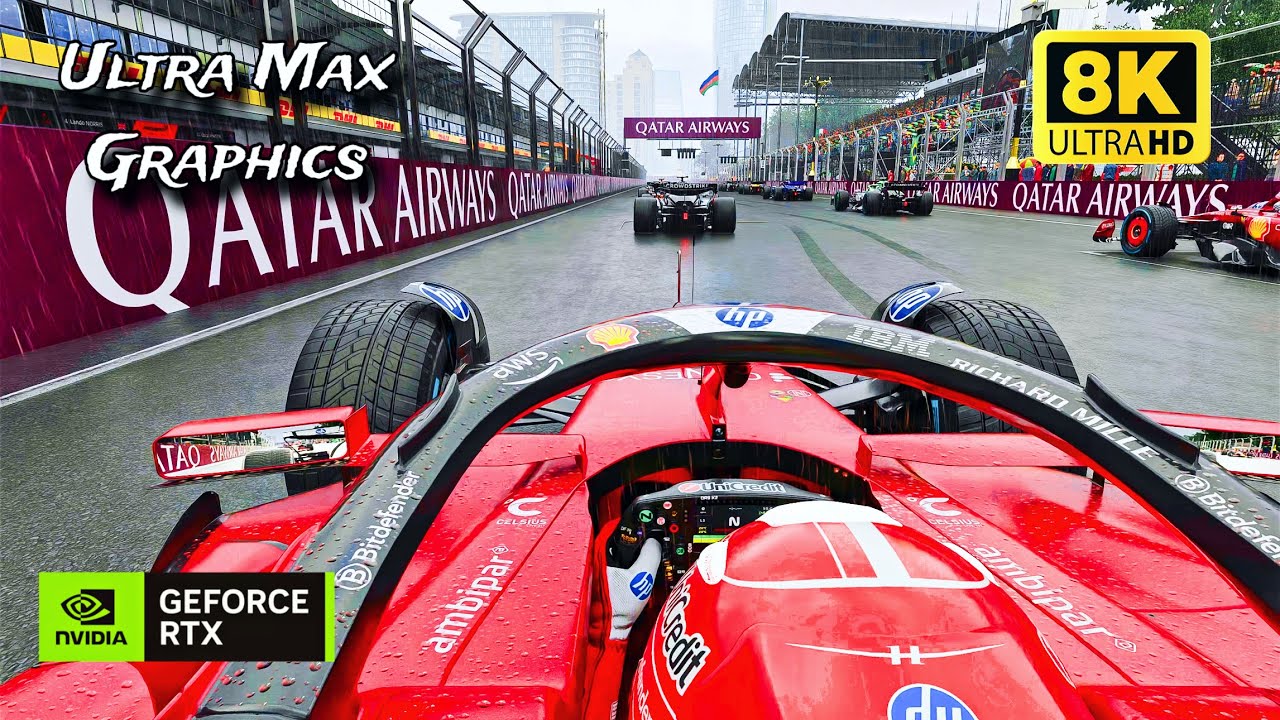 Ultra Max Graphics F1 25 | Azerbaijan GP Wet | 8K 120fps - YouTube