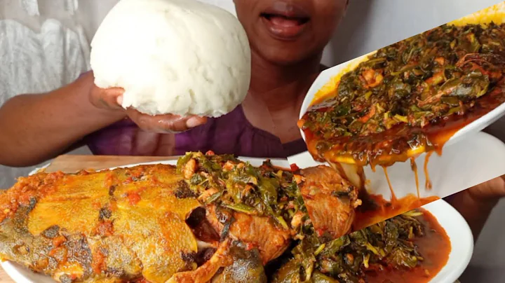 ASMR Mukbang Water leaf Vegetable Soup Catfish head With Poundo Yam fufu