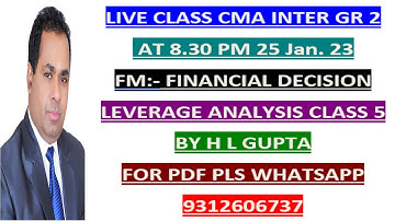 CMA  INTER FM  LEVERAGE ANALYSIS CLASS 5 BY H L GUPTA  II FOR NOTES  WHATS APP  AT 9312606737