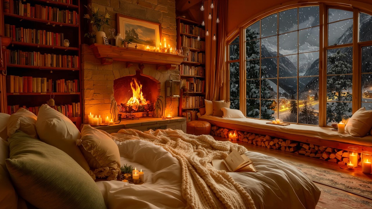 Elegant March Night Jazz | Smooth Jazz & Snowfall Ambience for Sleep Tight