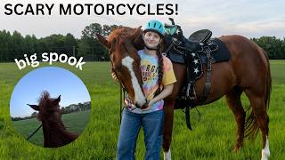 SPOOKED BY MOTORCYCLES! Riding In The Pasture!