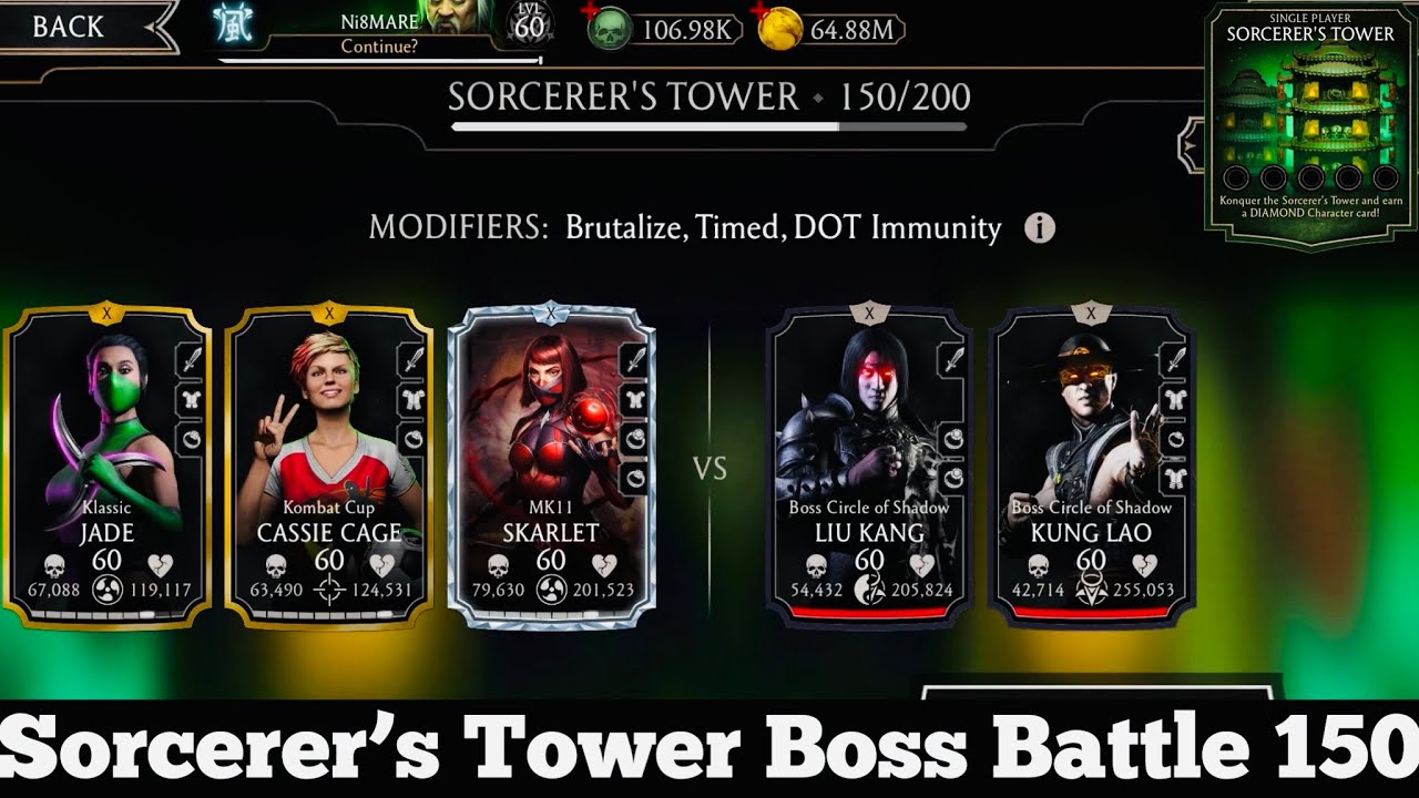 Sorcerer Tower Bosses Battle 150 Fight + Reward | MK Mobile