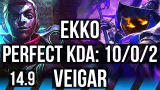 EKKO vs VEIGAR (MID) | 10/0/2, 6 solo kills, Legendary, 800+ games | BR Diamond | 14.9