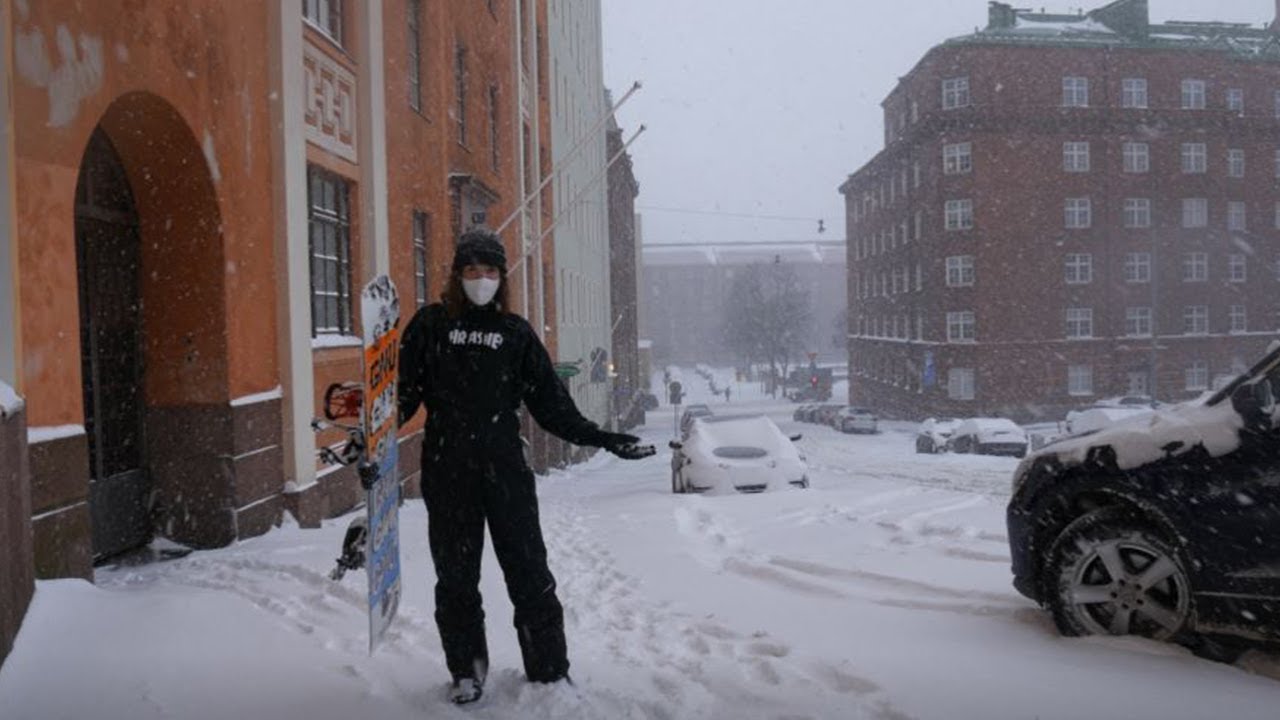 Snowboarding in the Streets of Helsinki Finland!