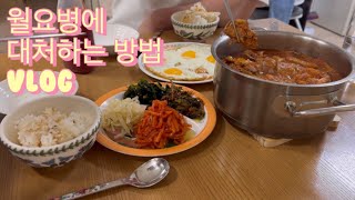 브이로그 | 월요병에 대처하는 성실한 하루 | 갈비 가득 김치찌개와 계란전으로 차려낸 진수성찬