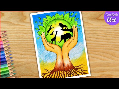 Save wildlife drawing || world wildlife day poster making || step by step for beginners