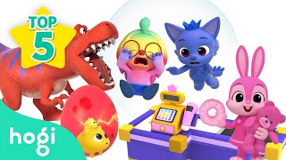 best 5 learn colors with hogidinosaurs eggs donuts bubbles dino race market playhogi