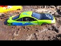 Toy Trucks Transporting helps stuck cars in the mud + Car Wash Video For Kids