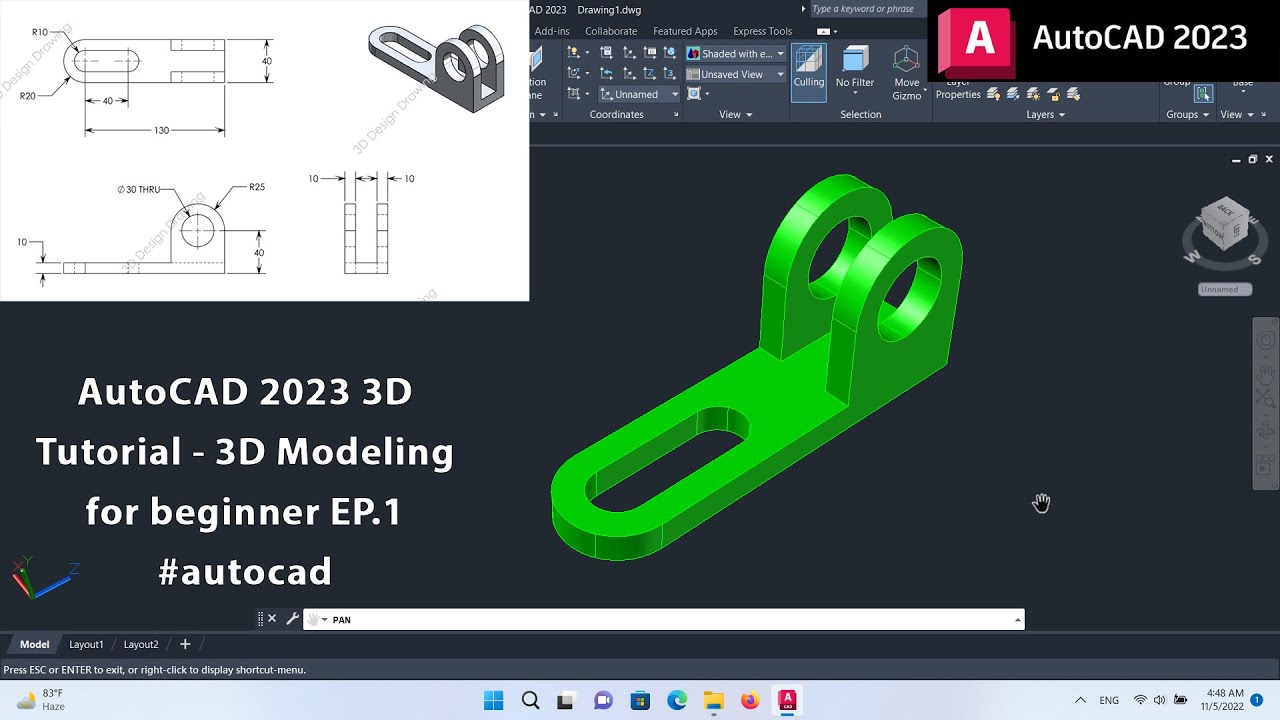 AutoCAD 2023 3D Tutorial - 3D Modeling for beginner EP.1 #autocad # ...