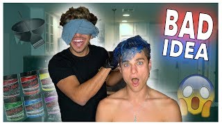 BLIND HAIR DYE CHALLENGE *Ruined his face*