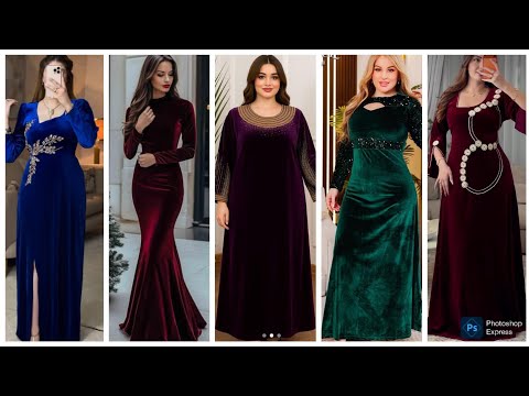 جدیدترین لباسهای مخمل محفلی خزانی زنانه New Stylish Velvet Autumn Party Dress Design