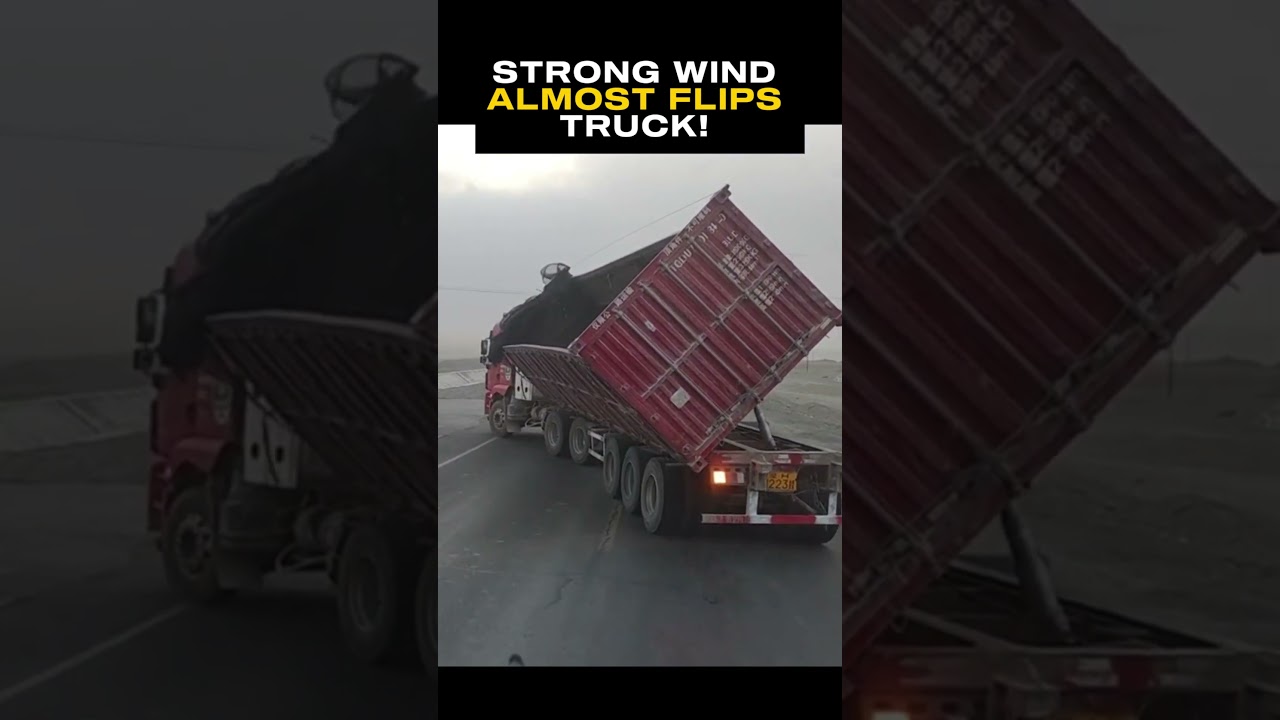 Strong Wind ALMOST Flips Truck! Scary Near Miss 🌬️🚛
