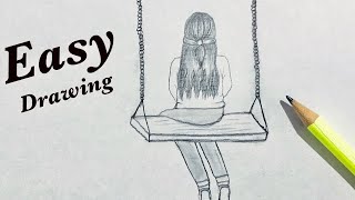 رسم فتاة على أرجوحة بالرصاص للمبتدئين|| -How to draw a girl on a swing. Easy drawing