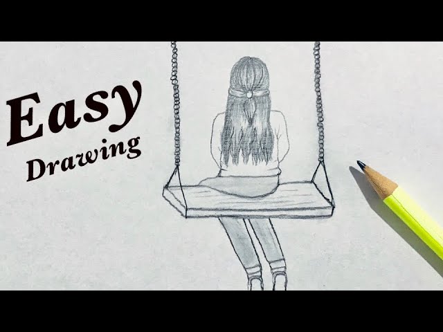 رسم فتاة على أرجوحة بالرصاص للمبتدئين -How to draw a girl on a 