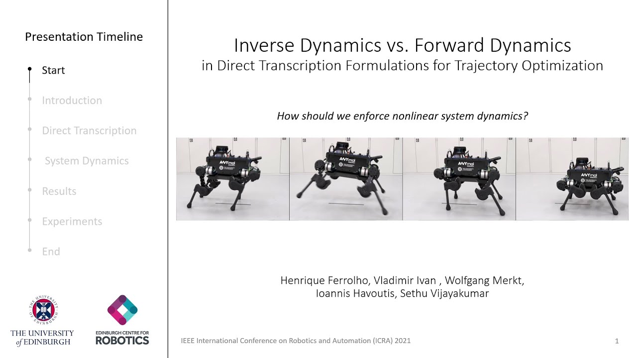 Inverse Dynamics vs Forward Dynamics in Direct Transcription for Trajectory Optimization (ICRA 2021)