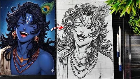 How To Draw Lord Krishna ln Anime Style, Shree Krishna Drawing With Grid Method, Step By Step