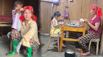 Mother and daughter happily look forward to their future life and have dinner together happily