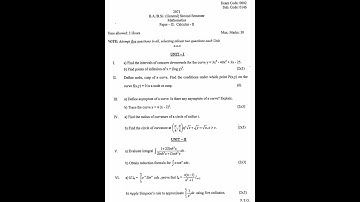 B.A/B.Sc (General) 2nd semester previous paper2021 Mathematics Paper-II:Calculus-II PU CHANDIGARH
