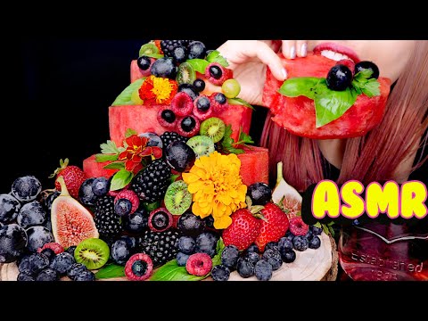 ASMR FRUIT FLOWERS FOREST WATERMELON CAKE | Eating Sounds 먹방