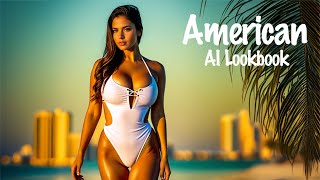 [4K] Ai Lookbook American Beautiful Girl Model Video - Beautiful Miami Beach Sunset