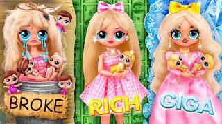 Rich, Broke and Giga Rich Barbie Dolls \/ 30 LOL OMG DIYs