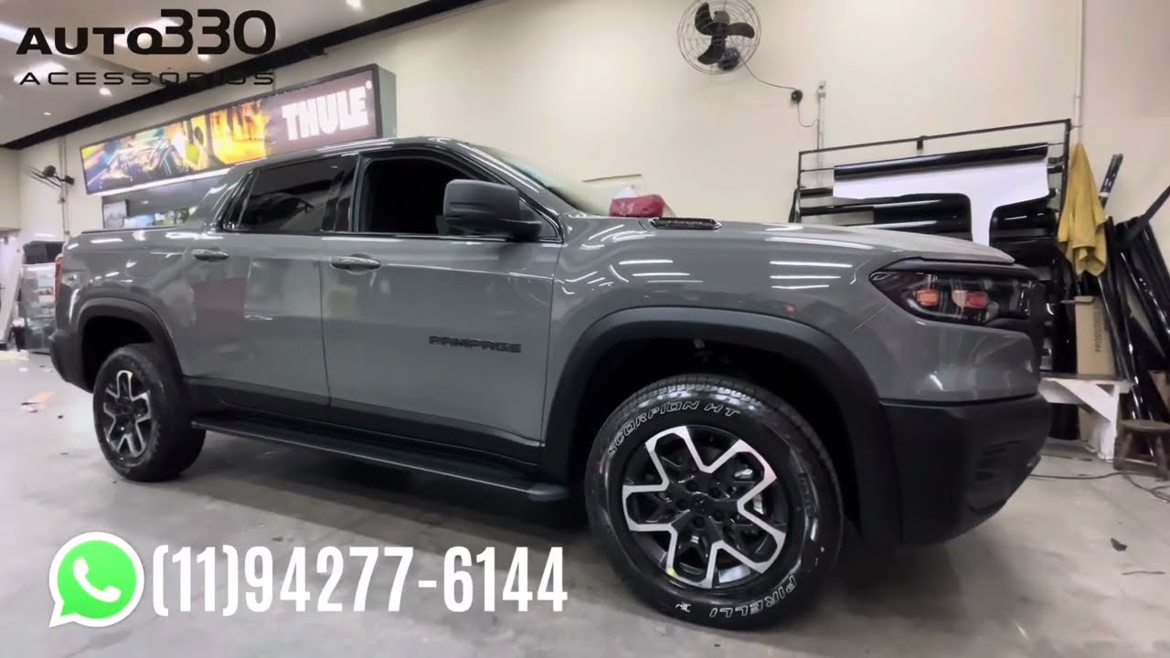 Estribo Lateral modelo Slim Alumínio Plataforma preto Track para RamPage 2024 - Auto330 Acessórios