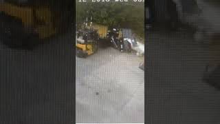 workplace accident caught on tape, forklift causes dangerous gas leak
