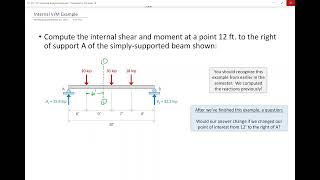 CE 312 Lecture 16:  Computing Internal Shears/Moments by Cutting a Section (2024.09.25)