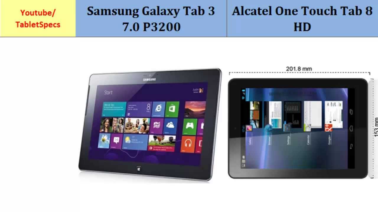 Samsung Galaxy Tab 3 7.0 Vs Alcatel One Touch Tab 8 HD, all specs