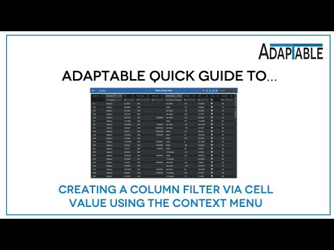 Creating a Column Filter in AdapTable via a Cell Value - using the Context Menu