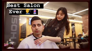 GETTING A KOREAN MAKEOVER! 💇‍♂️( New Haircut from a pretty GIRL )